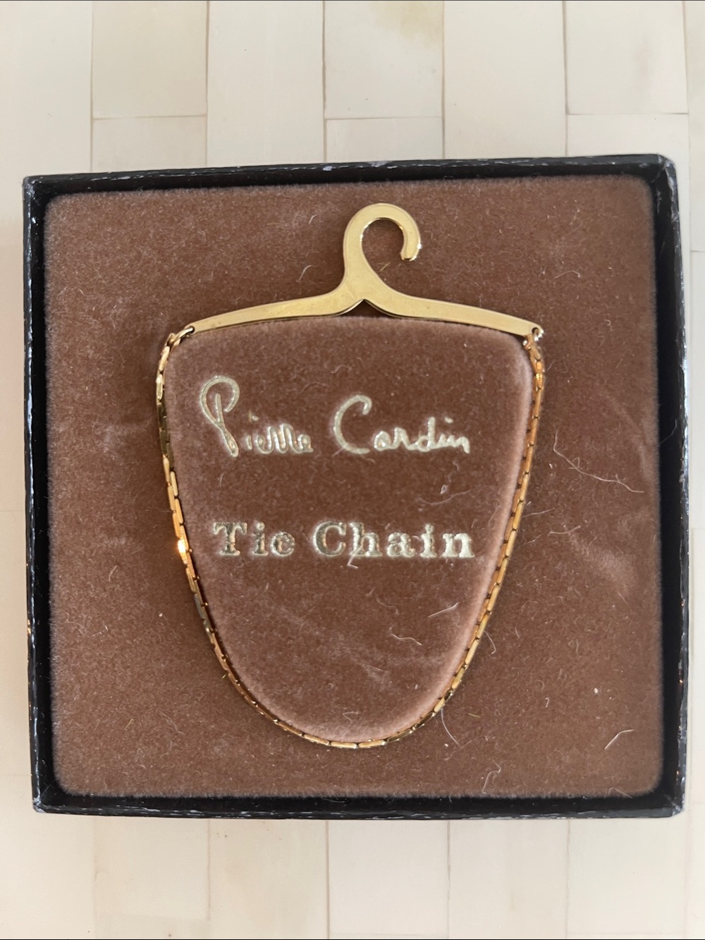 Pierre Cardin Gold and Brown Tie Chain with Hanger Accent